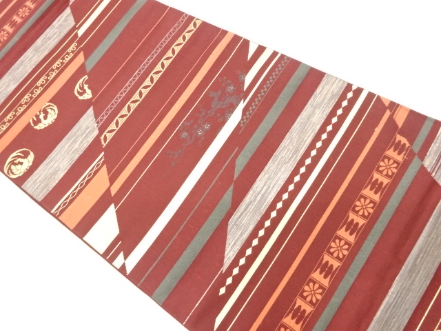 JAPANESE KIMONO / VINTAGE FUKURO OBI / WOVEN UME BLOSSOM & BIRD